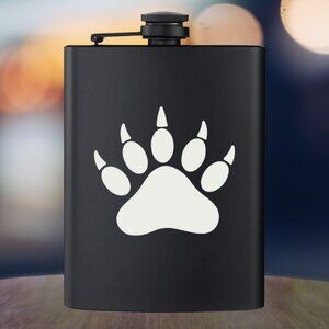 Personalized Engraved Wildlife Woods Wild Bear Paw Black Flask
